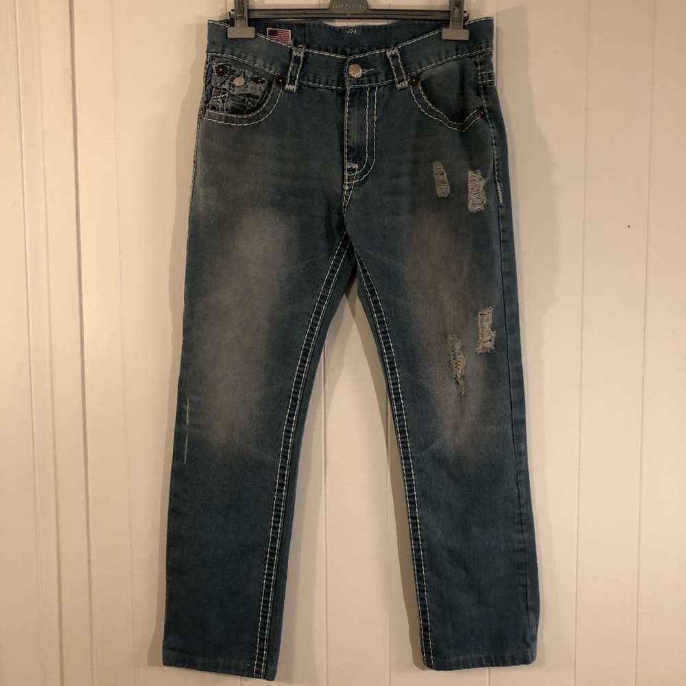 True Religion World Tour Section Row Seat Distressed Boot Cut Size 34